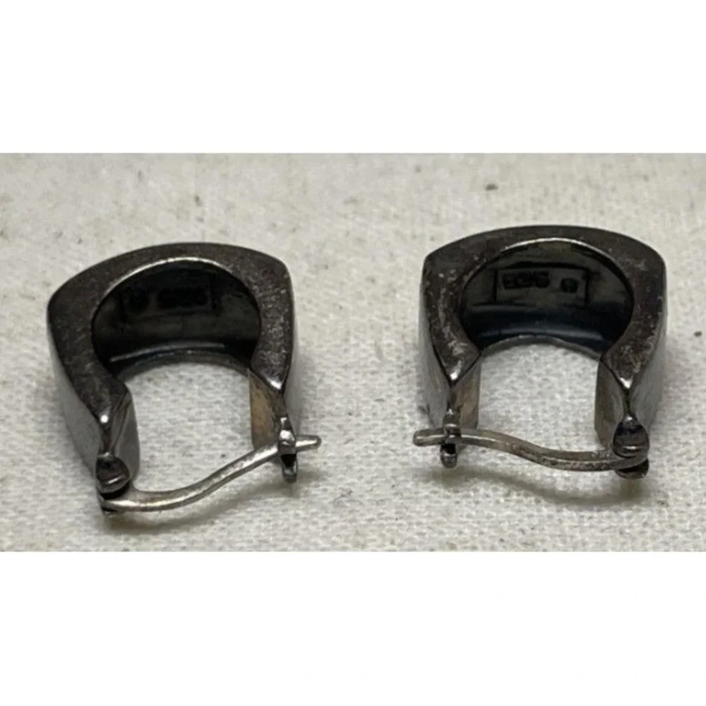 Vintage 925 Sterling Silver Square Huggie Hoop Earrings Tapered U Shape 6.2g